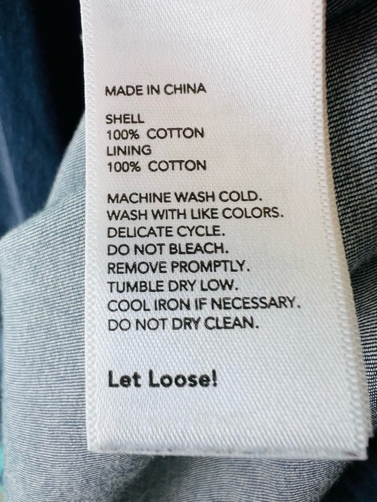 Kate Spade Saturday Denim Shift Dress L đź’™ Shirred Waist Pleated Shoulder Cotton - Picture 6 of 6